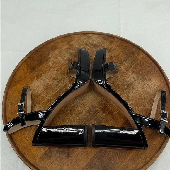 Mix No 6 Shoes Wm 8.5 Wide Sundra Black Faux Patent Leather Sandals Block Heel - Picture 7 of 11